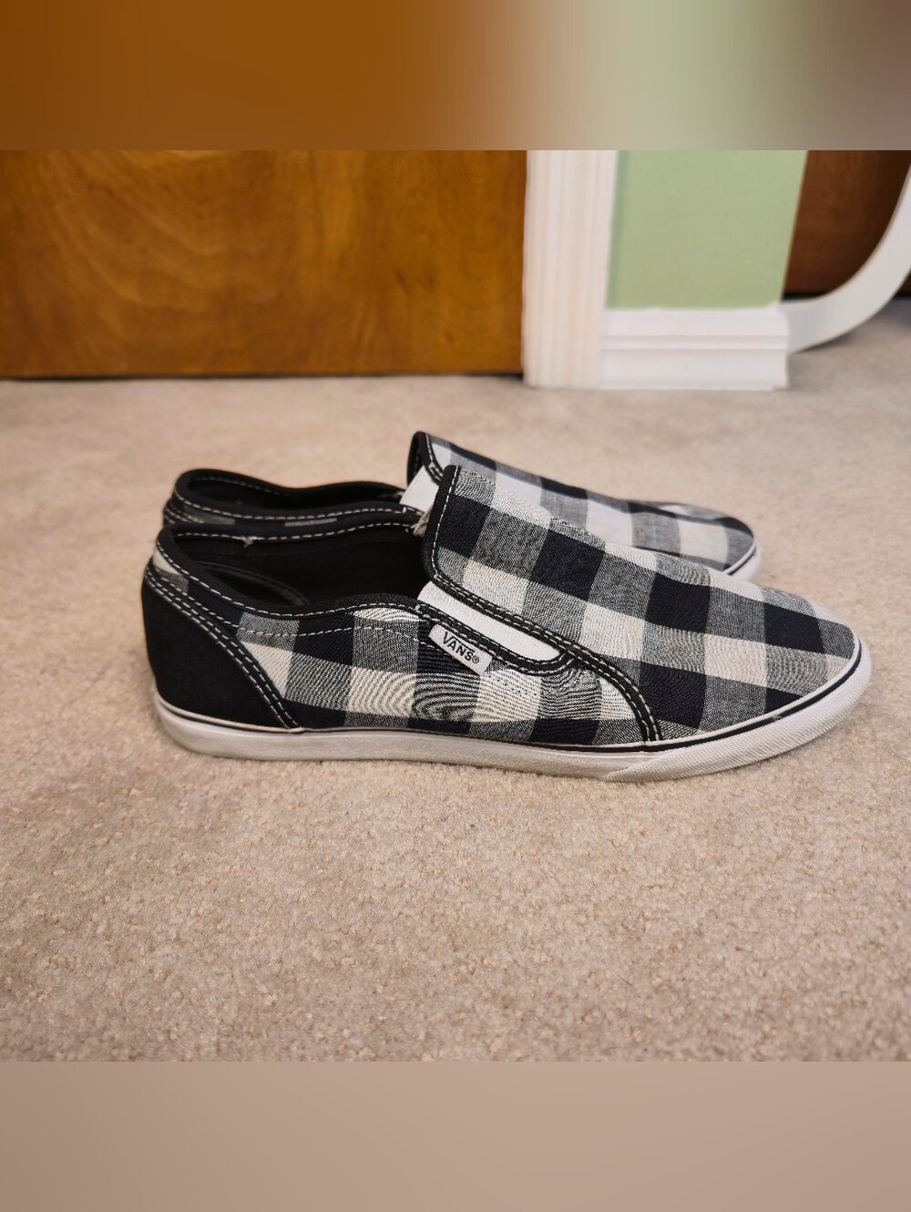 Vans Women's Slip-on Canvas Sneaker Flats Black White Lg Gingham Check  Sz 8 - Picture 4 of 9